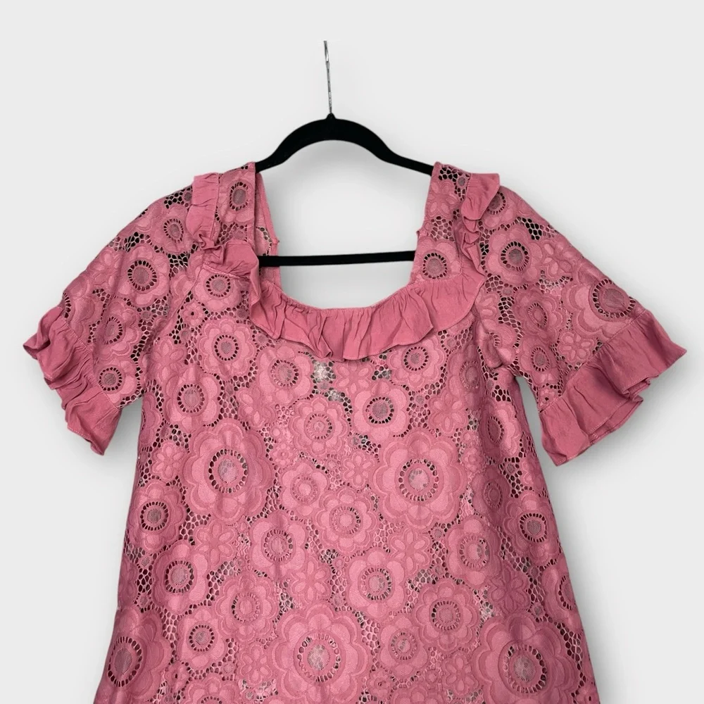 For Love & Lemons Sonya Lace Babydoll Mini Dress Floral Pink Size S Tie Back - Picture 4 of 13